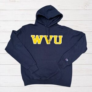 Champion WVU West Virginia Mountaineers Women's M Navy Gold Pullover Hoodie